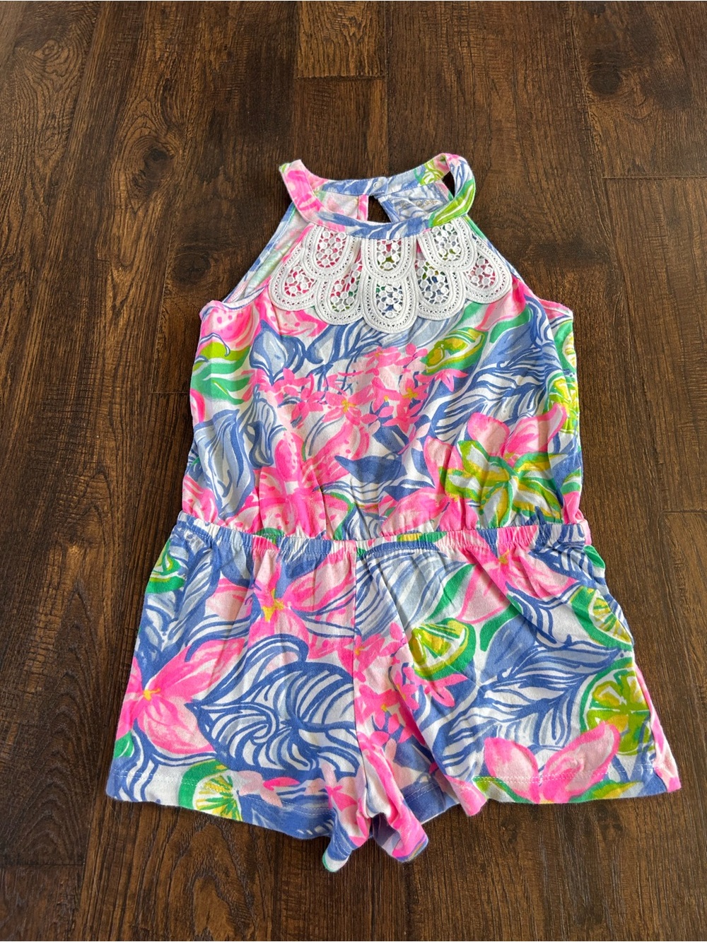 Lilly Pulitzer Pink, Blue & Green Floral Halter Romper